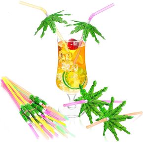 100 Pieces Umbrella Straws Drinks Cocktail Umbrella Straws Summer for Hawaiian Beach Party Luau Tropical Straws Drinks Decorations Handmade Umbrella Party Supplies, Colorful (Hibiscus)