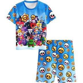 طقم قميص وسروال قصير للأولاد من Brawl Hero Game، قميص صيفي للحفلات الهزلية، ملابس منزلية للأطفال من عمر 4 إلى 12 سنة in Kuwait
