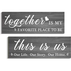 This is Us Wall Decor, 2 Pieces Our Life Our Story Home Wall Signs Decor Together Is My Favorite Place To Be Sign Rustic Wood Wall Entryway Plaque for Bedroom Living Room Decor(black)