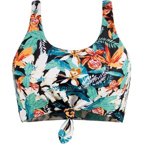 طقم بيكيني نسائي برقبة واسعة وعقدة أمامية قصيرة وخصر عالٍ ومطبوع من الأسفل مطبوع عليه تانكيني رياضي in Kuwait