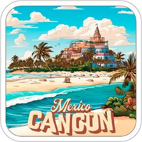 Cancun Mexico Sticker Adventure Souvenir Decal Vinyl Small Waterproof for Water Bottle Mug Passport Scrapbook Notebook Laptop Tumbler Skateboard Computer Phone 4"