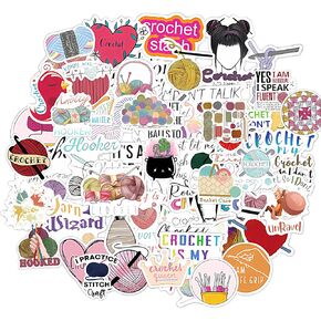 100 Pcs Cartoon Crochet Stickers, Cute Stickers for Girls Women, Personalized Vinyl Stickers for Water Bottles Scrapbook Laptop Stickers