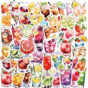 50 Packs Cocktails Stickers Water Bottles Laptop Phone Computer Guitar Skateboard Hydroflasks Summer Drink Wine Vinyl Sticker Waterproof Aesthetic Trendy Decals for Kids Teens Girls Adults