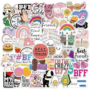 Cute BFF Stickers, 50PCS Best Friends Aesthetic Vinyl Waterproof Stickers for Water Bottle, Laptop, Friendship Preppy Stickers Pack for Kids, Teens
