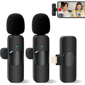 Wireless Lavalier Lapel Microphone for iPhone iPad Professional Clip Mic - Cordless Omnidirectional Condenser Recording with 2 Microphones Interview Video Podcast Vlog YouTube in Saudi Arabia