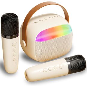 Mini Karaoke Machine for Kids & Adult, Bluetooth Speaker with 2 Wireless Microphones & LED Lights Home Party for Girls Boys Age 4 5 6 7 8 9 10 12+