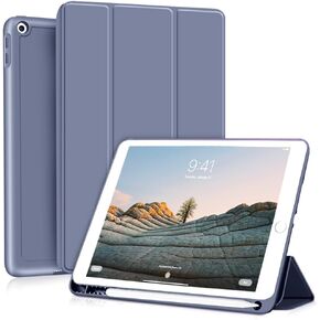KenKe Case for iPad 9.7 Inch 6th / 5th Generation 2018/2017 with Pencil Holder, Slim Smart Trifold Stand Soft TPU Back Cover for iPad 9.7 Inch Model A1822/A1823/A1893/A1954, Auto Sleep/Wake, Gray