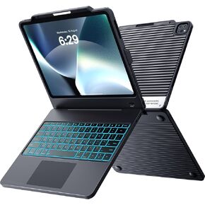 حافظة لوحة مفاتيح CHESONA لجهاز ipad pro 12.9 بوصة (6th، 5th، 4th، 3rd Gen-2022،2021،2020،2018)، حافظة لوحة مفاتيح لقاعدة الإرساء 5 في 1 مع لوحة لمس HDMI/متعددة الإيماءات / إضاءة خلفية بـ 7 ألوان، أسود in Kuwait