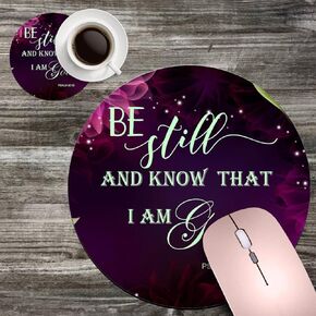 Round Mouse Pad and Coasters Set,Beautiful Floral Non-Slip Rubber Circular Mouse Pads Customized Designed for Home and Office 7.9 x 7.9inch