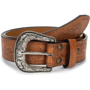 Western-Cowgir-PU-Leather-Belts Vintage-Engraved-Floral-Cowboy-Belt Adjustable Men Women Country-Belt