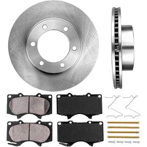 Callahan Front Replacement Brake Disc Rotors and Ceramic Brake Pads + Hardware Brake Kit For 2001-2007 Sequoia | 2000-2006 Toyota Tundra 6 Lug 13WL