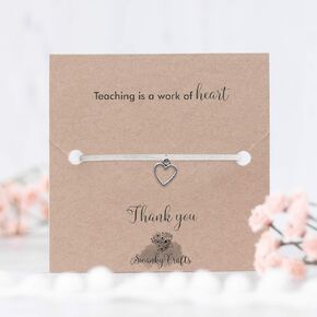 Gift for teacher, teacher gifts for women, gifts for teachers, teacher appreciation gifts for women, handmade heart bracelet (AQUA, CARD ONLY)