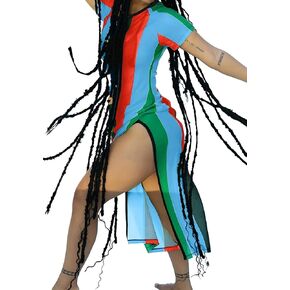 LROSEY Jamaica Swimsuit Cover Up Beachy Dresses Outfit for Women Summer 2024 Juneteenth See Through High Slit Midi Dress