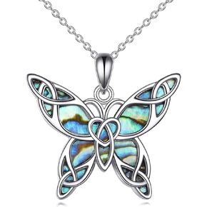 Butterfly Necklace for Women Sterling Silver Celtic Knot/Filigree Abalone Shell Butterfly Pendant Necklace Dainty Vintage Butterfly Jewelry Gift for Girls Mom Daughter Girlfriend