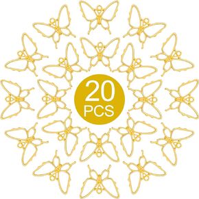 OIIKI 20pcs Gold Butterfly Metal Frame Pendants, Thick Hollow Butterfly Resin Molds Pendants Open Back Bezel Setting Wing UV Resin Crafts Dangle Trims for Earrings Necklace Jewelry Making(30x26mm)