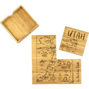 Totally Bamboo Alabama State Puzzle 4 Piece Bamboo Coaster Set with Case