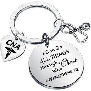 LQRI CNA Keychain Certified Nursing Assistant Gift I Can Do All Things Through Christ Who Strengthens Me CNA Graduation Gift
