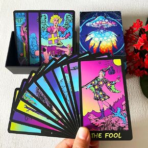 Colorful Neon Tarot Cards Deck with Guidebook, Tarot Cards for Beginners, 78 Tarot Deck, Classic Tarot Cards with Meanings on Them