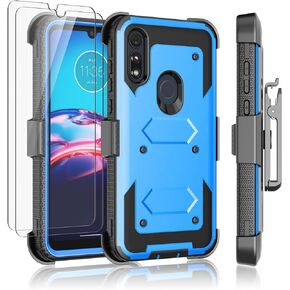 Njjex for Moto E Case, for Motorola Moto E 2020 Case with Tempered Glass Screen Protector [2 Pack], [Nbeck] Shockproof Heavy Duty Locking Swivel Holster Belt Clip Kickstand Rugged Hard Cover [Black]