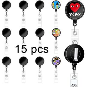 15 Pcs sublimation badge reels Blank，diy badge reel kit sublimation id badge blanks retractable badge reel，badge holder retractable clip for Office Worker Doctor Nurse Key Card Name Tag Holder (Black)
