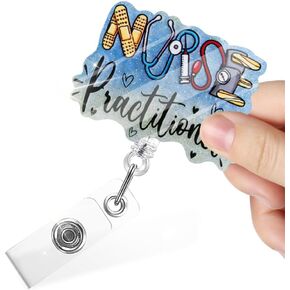 Nurse Practitioners Funny Retractable Badge Reel with Clip, Gradient Glitter Badge Holder Gift for Registered Nurse Practitioners NP RN Nursing Assistant, Graduation Gift for Nurse Medical Staff