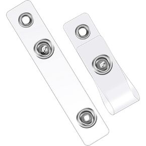 SAVITA 50PCS Plastic Badge Straps, Transparent PVC Badge Holder Strap with Concealed Snap and Eyelet Vinyl Clips for ID Cards Lanyards Keychains Badge Credit Cards Driver Licenses