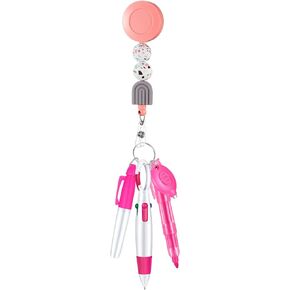 5 Pcs Nurse Badge Accessories Include Permanent Marker Pen, Highlighter, Retractable Ball Pen, Nurse Badge Clip, LED Flashlight Keychain for Nurses Graduation Gift (Pink)