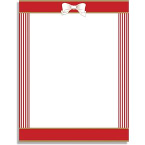 Red Ribbon Holiday Stationery Paper - 50 Sheets Letterhead for Winter & Christmas Events
