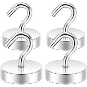 Neosmuk Magnetic Hooks Heavy Duty,80lb Super Strong Magnet with Hooks for Cruise Cabins, Large Metal Hooks for Hanging on Fridge,Extra Strong Magnet Hanger for Ship Walls, 4 Pack