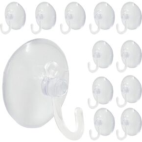 12 Pcs Suction Cups with Hooks, 40 mm Clear Plastic Sucker Hooks Wall Hooks for Decoration Door Bathroom Kitchen