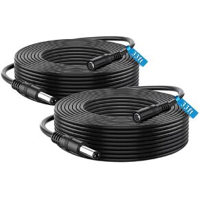 Power Extension Cable 2-Pack 33Feet 5.5mm x 2.1mm 12 Volt Male to Female Plug Cord for CCTV IP Security Camera DVRs and More Devices White