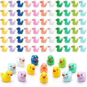 220 PCS Mini Duck, Mini Resin Duck Figure,Mini Plastic Ducks, Micro Fairy Garden/Aquarium/Landscape Ornament Decoration, Tiny Duck Figures for Dollhouse Decor(120 Yellow+ 100 Multi-Color)