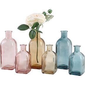 GMWD Glass Flower Vase Set of 6 Gray Clear Bud Vases, 14.5 Oz 8 Oz Apothecary Bottle Vases Decorative for Centerpieces Home Decoration Wedding Reception Table Decor