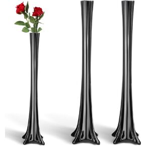 12 Pcs Eiffel Tower Vase Bulk 16 Inch Flute Vase Glass Vases Tall Glass Vases Long Skinny Vase Base Glass for Wedding Centerpiece Flowers Decorations (Clear)