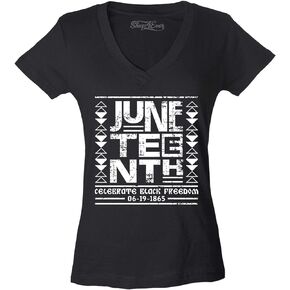 shop4ever Juneteenth Celebrate Black Freedom 6-19-1865 Women's V-Neck T-Shirt Slim Fit