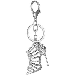 Lady Gift Rhinestone Stiletto High Heel Shoe Crystal Enamel Keychain Multicolor Enamel Keychain (white)