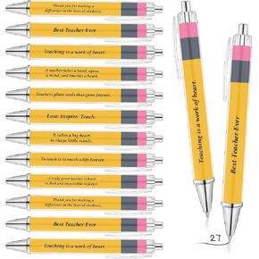 27 Pcs Back to School Teacher Appreciation Gifts Inspirational Teacher Pens Yellow Funny Teacher Ballpoint Pens for Teacher First Day of School Office Thank You Gifts