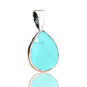 Solid 925 Sterling Silver Pendant for Men Women, Pear Gemstone Unique Handcrafted September Birthstone Pendant (green-copper-turquoise)
