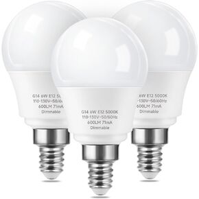 E12 Ceiling Fan Light Bulbs Dimmable, 60w Equivalent LED Bulb, Warm White 3000K, E12 Small Base Candelabra A15 LED Round Light Bulb, 600 Lumen, Pack of 3