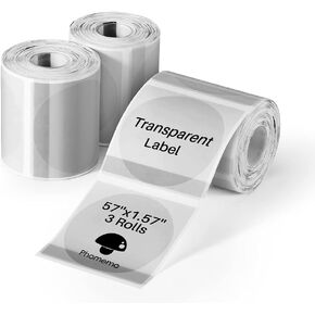 [3x180 pcs] Circle Transparent Thermal Label Paper, Phomemo M110/M220/M120/M200/M221 Label Printer Round Label, Self-Adhesive Thermal Printer Paper, 1.57"x1.57"(40x40mm) 180 Labels/Roll, Clear