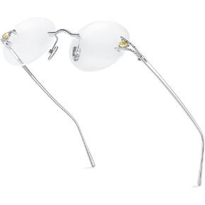 Sterling Silver S925 Glasses Frame Men,Rimless Optical Eyeglasses with Zircon Diamonds FS002