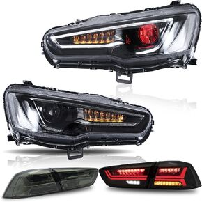 VLAND Tail lights Assembly Fit for Mitsubishi Lancer & EVO X 2008-2020(Not for Sportbacks/fortis/io), Rear Lamp with DRL, Back light w/Fog Lights & Sequential Turn Signal, Smoked