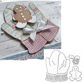Gloves Gingerbread Frame Metal Die Cuts, Winter Warm Hand Gingerbread Christmas Background Cutting Dies Stencils DIY Crafts Cards Cuts for DIY Embossing Card Making Photo Decorative Paper Scrapbooking