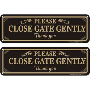 Clotide 2 Pack Please Close Gate Gently Sign, 10 x 3 Inches Rust Free Aluminum Metal Warning Sign, UV Resistant, Scratch, Waterproof and Weatherproof, Indoor/Outdoor Use. Easy to Mount