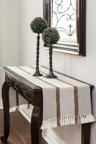 Table Runner Cotton Farmhouse Plaid 14 in x 72 in, Table Décor for Kitchen or Dining, Cream Cloth Woven Table Runners, Oeko-Tex Cotton in Saudi Arabia