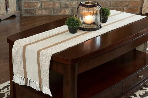 Table Runner Cotton Farmhouse Plaid 14 in x 72 in, Table Décor for Kitchen or Dining, Cream Cloth Woven Table Runners, Oeko-Tex Cotton in Saudi Arabia
