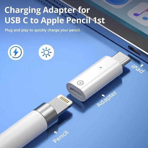 محول شاحن USB C متوافق مع Apple Pencil الجيل الأول (عبوة من قطعتين، شحن فقط)، محول شحن usbc ذكر iPencil الجيل الأول لشاحن USB-c in Saudi Arabia
