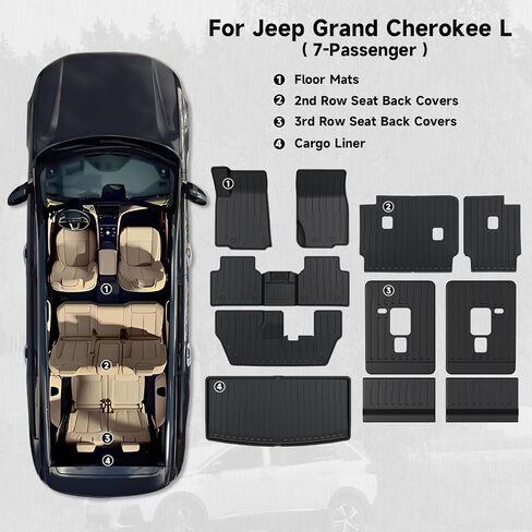 CARESA Cargo Liner 2nd&3rd Row Seat Back Cover for Jeep Grand Cherokee L 2021-2024 6 Passenger Accessories (Fit 2nd Row Bucket seat and 3rd Row Manual Folding Seat) in Saudi Arabia