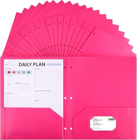 Yeaqee 48 Pack Plastic 3 Hole Punch Folders with 2 Pockets Bulk Heavy Duty Plastic Folders with Card Slot Pocket Folders for Letter Paper Size for Kids Students Teachers Office(Rose Red) in Saudi Arabia