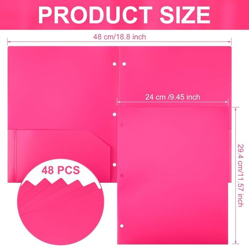 Yeaqee 48 Pack Plastic 3 Hole Punch Folders with 2 Pockets Bulk Heavy Duty Plastic Folders with Card Slot Pocket Folders for Letter Paper Size for Kids Students Teachers Office(Rose Red) in Saudi Arabia